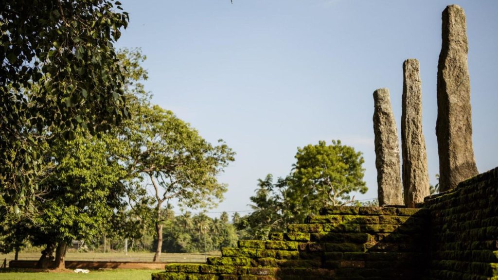 Aufragende Steinsäulen_Monolithen in einer historischen Anlage, Sri Lanka