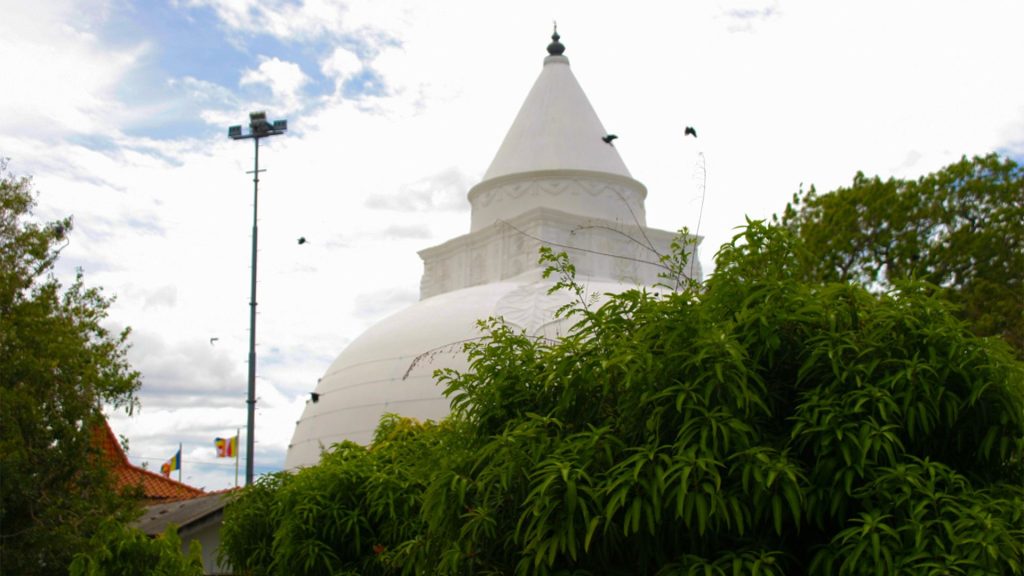 Weiße Stupa zwischen Bäumen, Sri Lanka